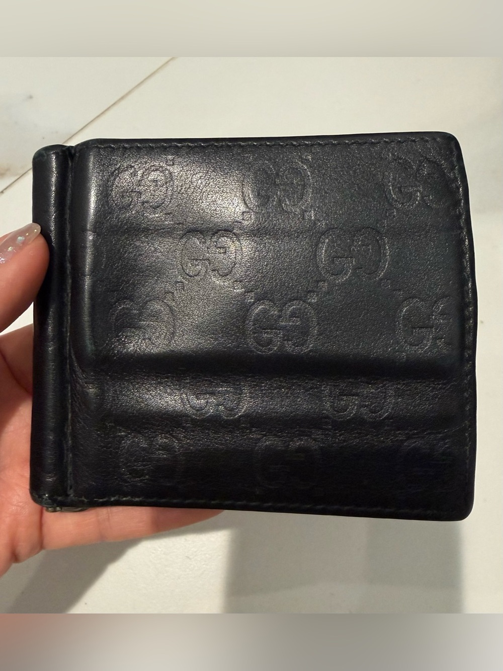 Gucci Black Embossed GG Leather Card & Key Holder